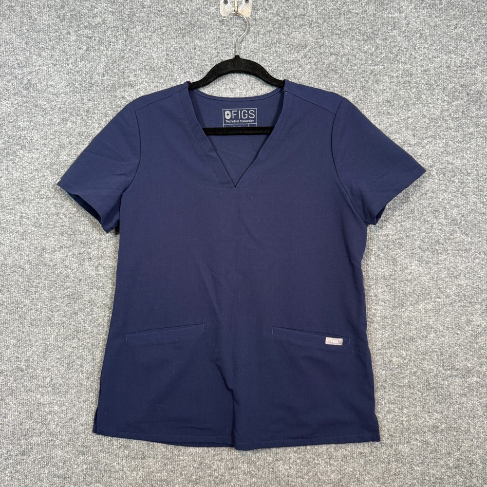 Figs Scrub Shirt Womens Blue Small Vneck Short Sleeve Medical Uniform Technical‎
